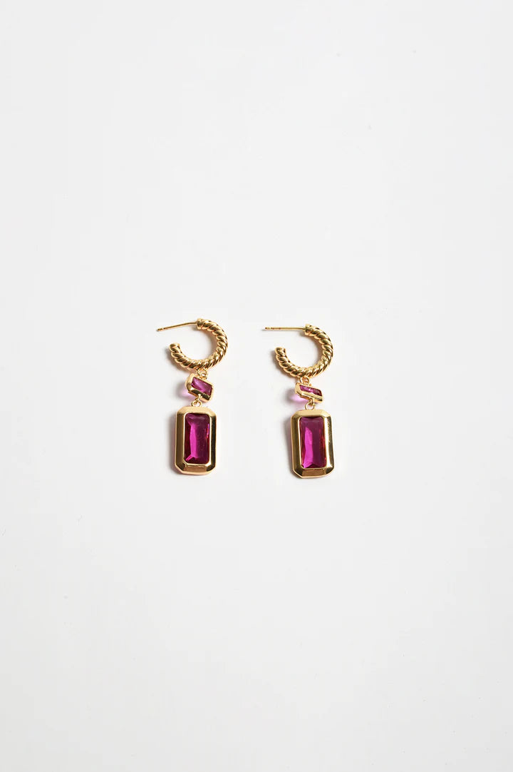 Rectangle Drop Twist Hoops - Hot Pink
