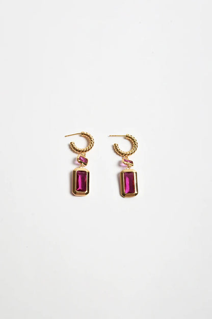 Rectangle Drop Twist Hoops - Hot Pink