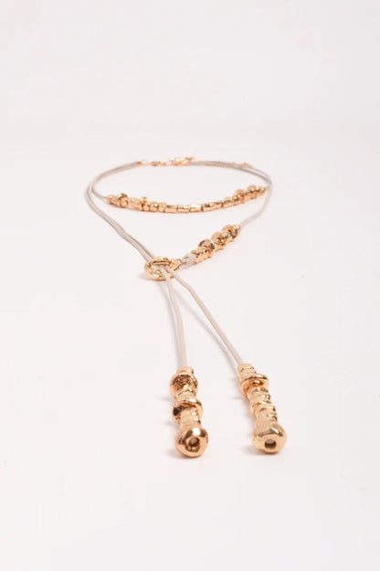 Long Layered Cord Metal Beach Necklace - Camel