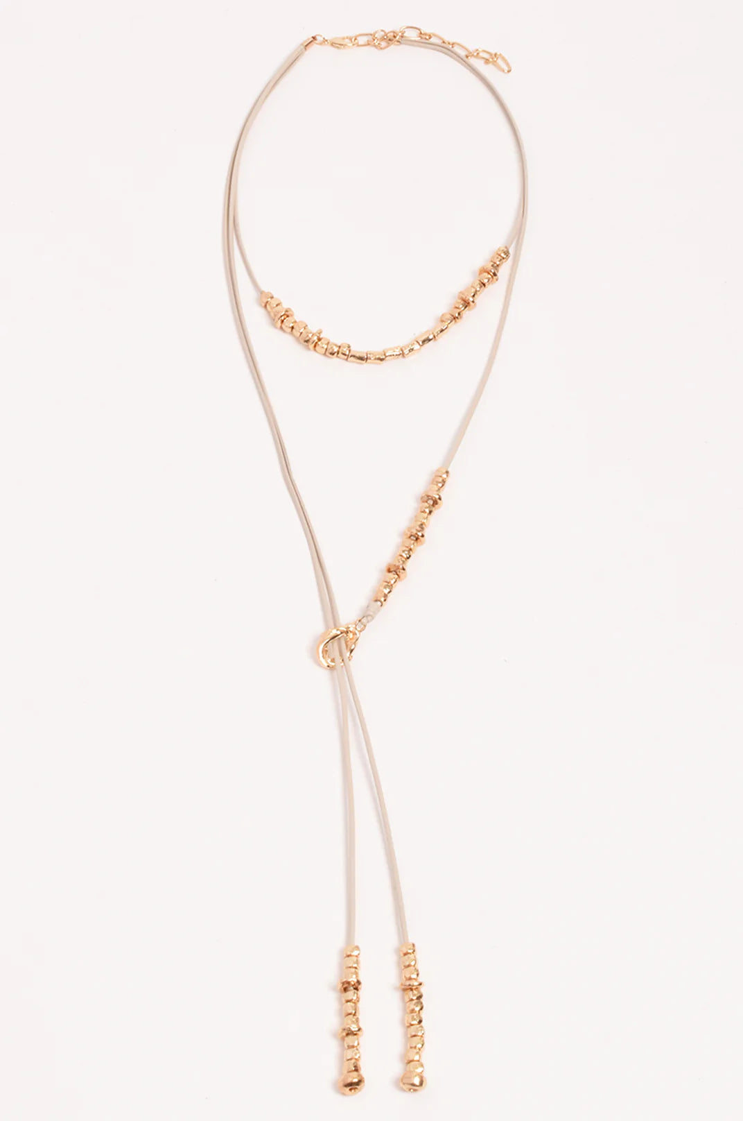 Long Layered Cord Metal Beach Necklace - Camel