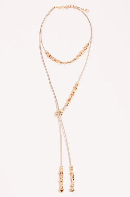 Long Layered Cord Metal Beach Necklace - Camel