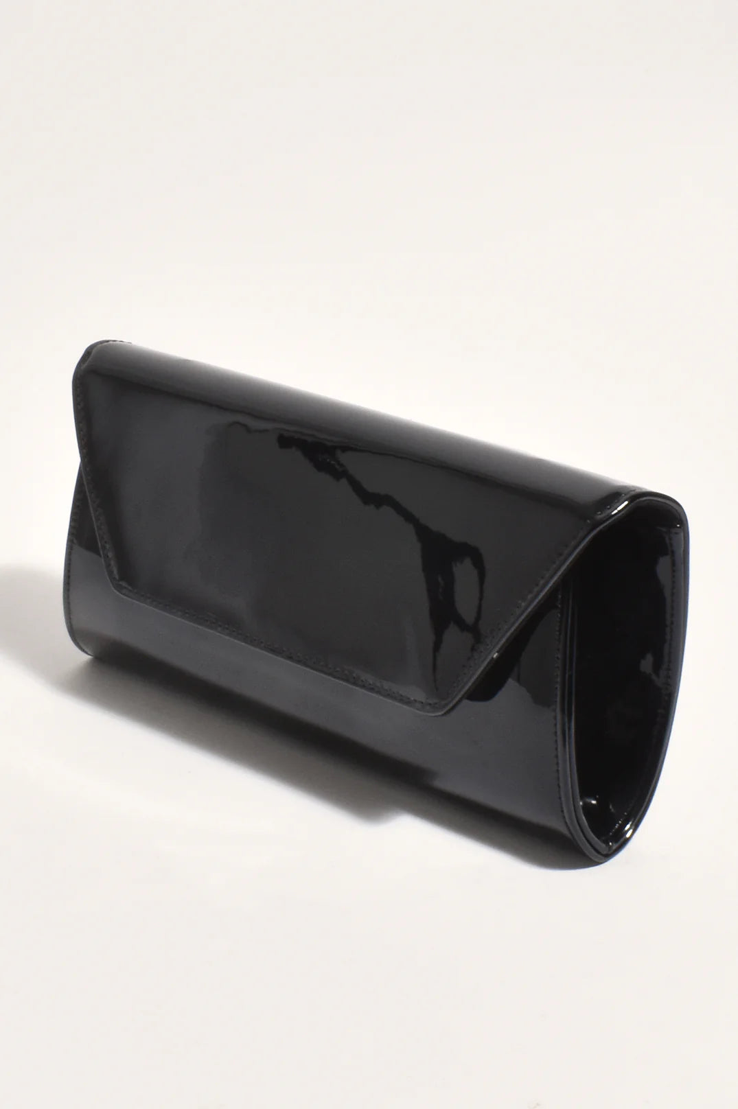 Suzie Gloss Fold Over Clutch - Black