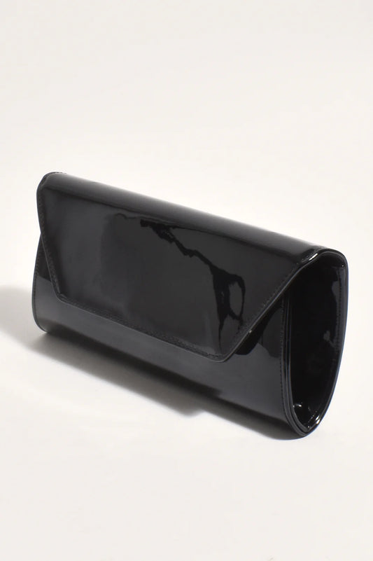 Suzie Gloss Fold Over Clutch - Black