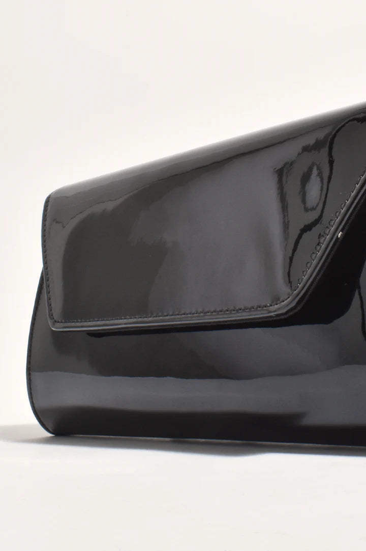 Suzie Gloss Fold Over Clutch - Black