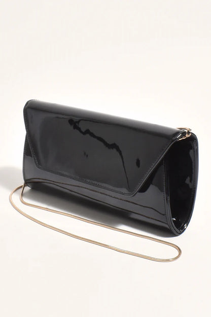 Suzie Gloss Fold Over Clutch - Black
