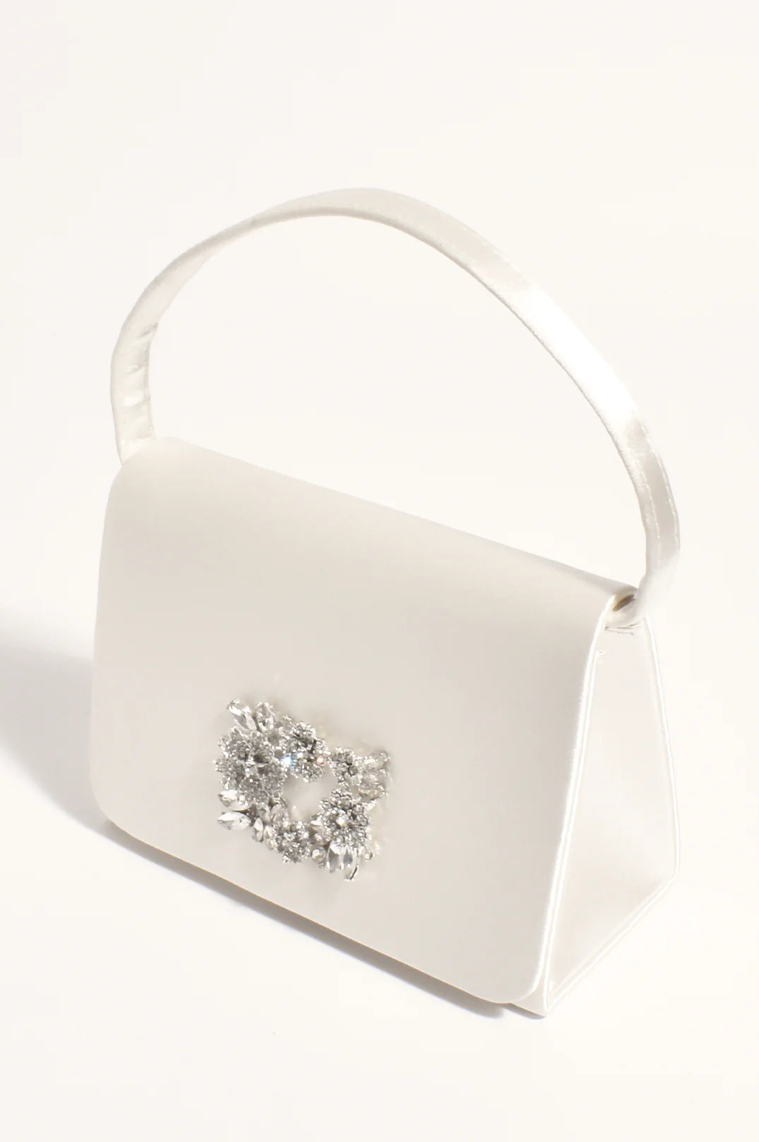 Charlotte Jewelled Satin Box Clutch -Cream