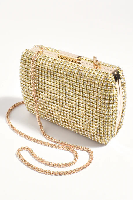 Lumiere Diamante Structured Clutch Bag - Gold/Crystals