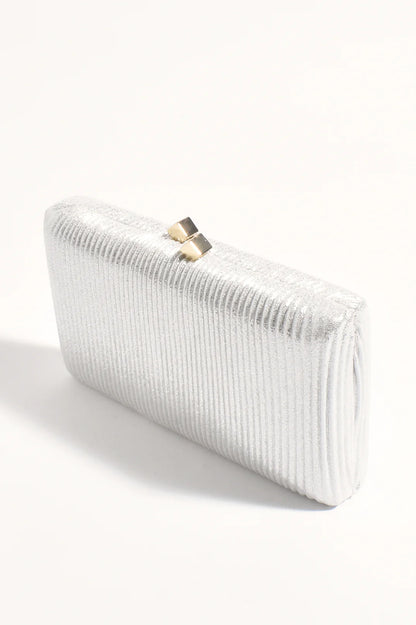 Molten Clasp Metallic Structured Clutch in Silver