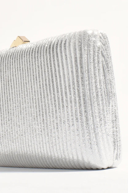 Molten Clasp Metallic Structured Clutch in Silver