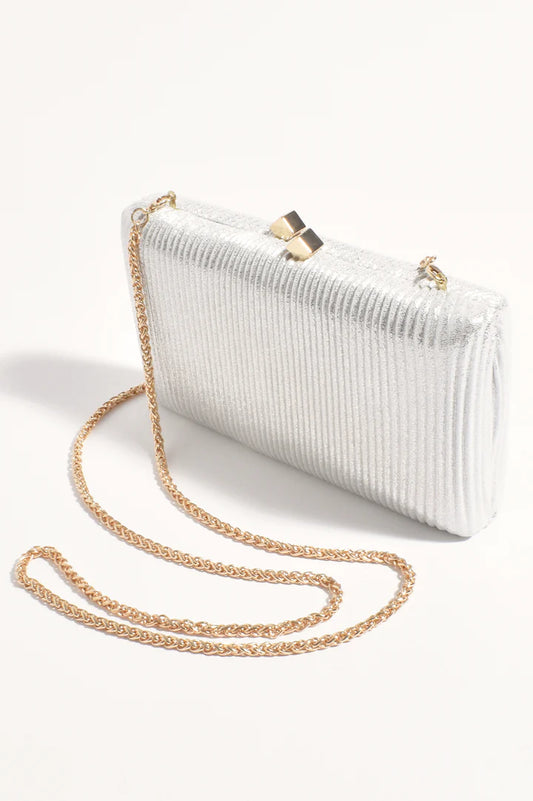 Molten Clasp Metallic Structured Clutch in Silver