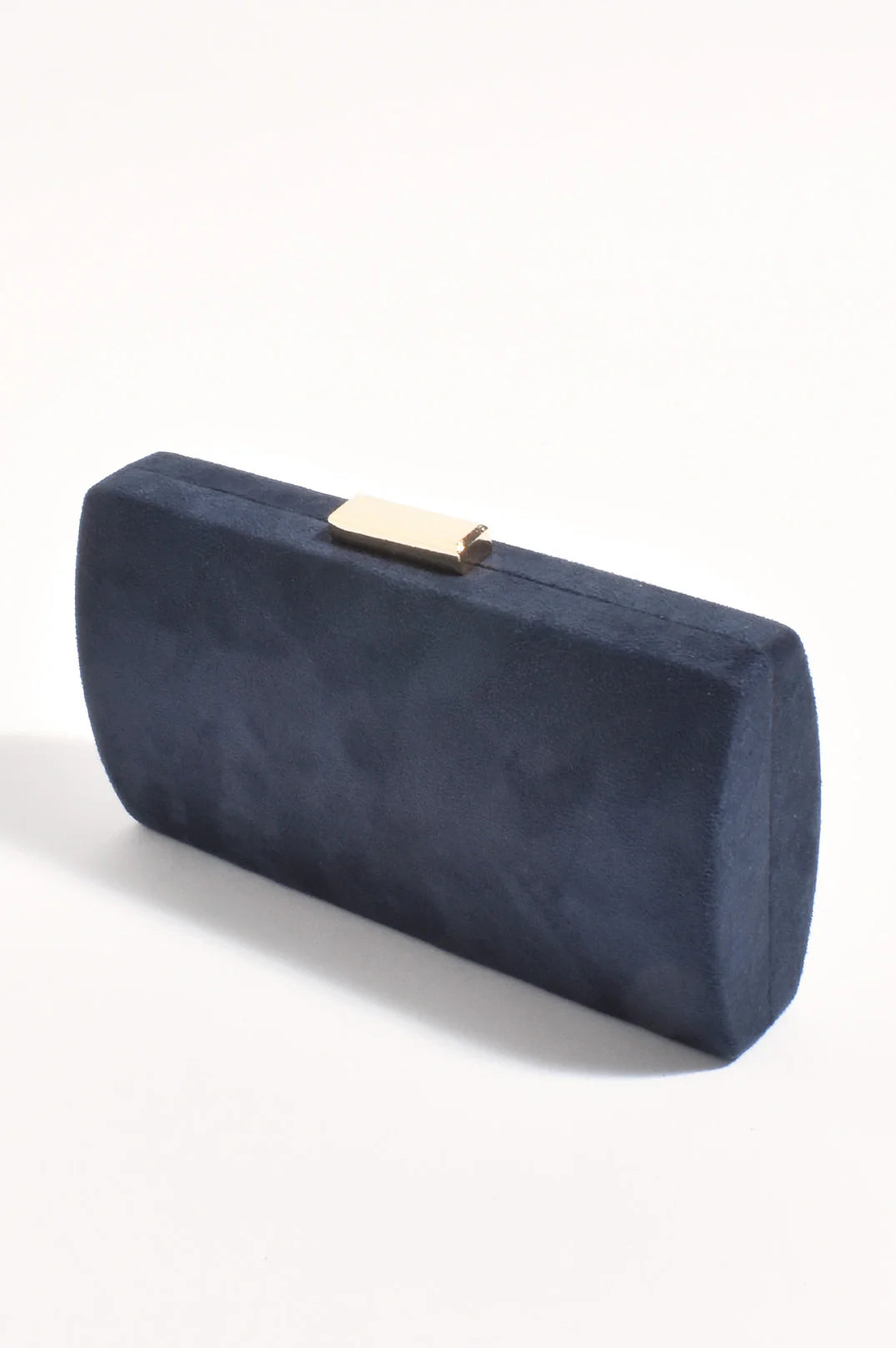 Clea Faux Suede Structured Clutch in Navy
