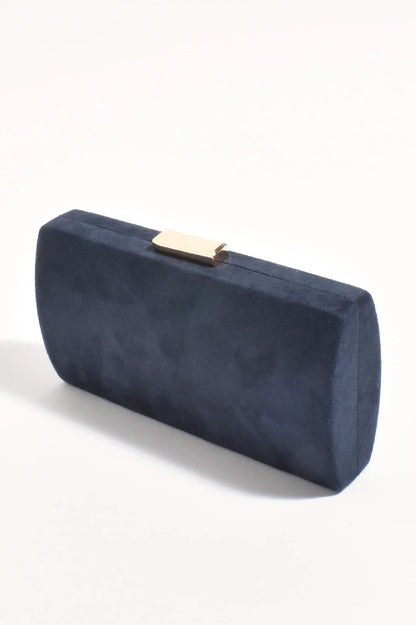 Clea Faux Suede Structured Clutch in Navy