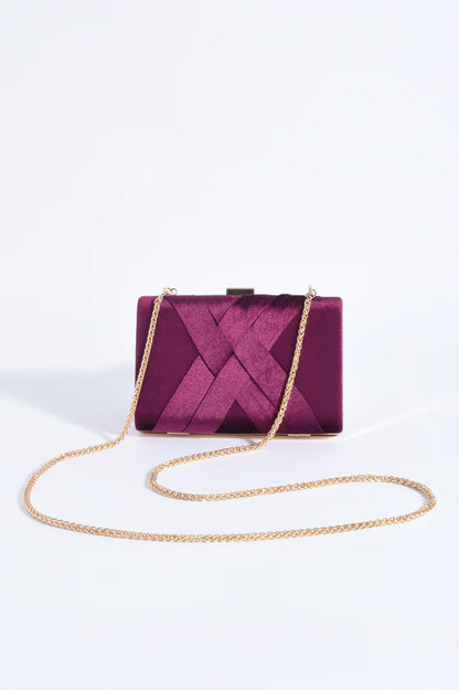 Marjorie Plait Velvet Structured Clutch - Berry