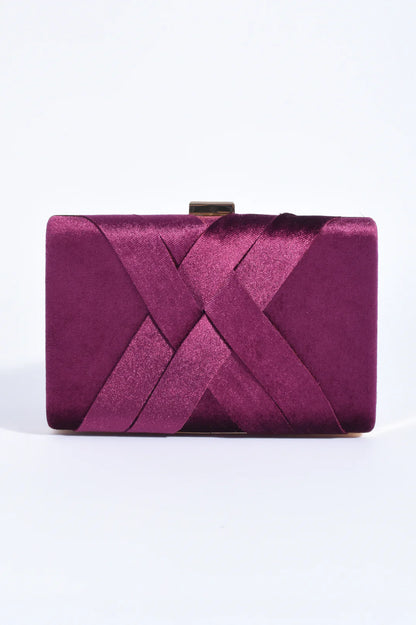 Marjorie Plait Velvet Structured Clutch - Berry