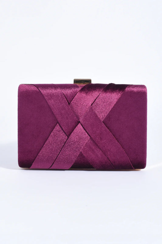 Marjorie Plait Velvet Structured Clutch - Berry