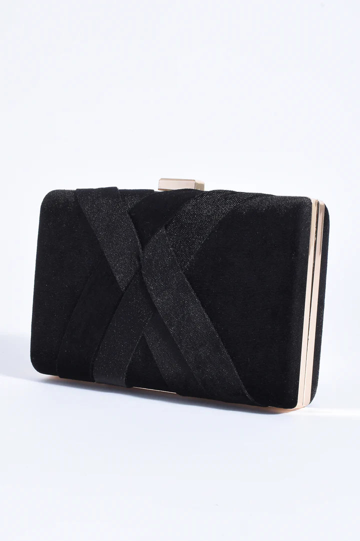 Marjorie Plait Velvet Structured Clutch - Black