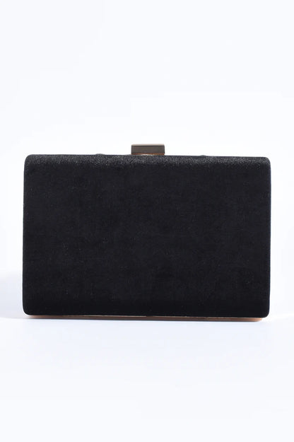 Marjorie Plait Velvet Structured Clutch - Black