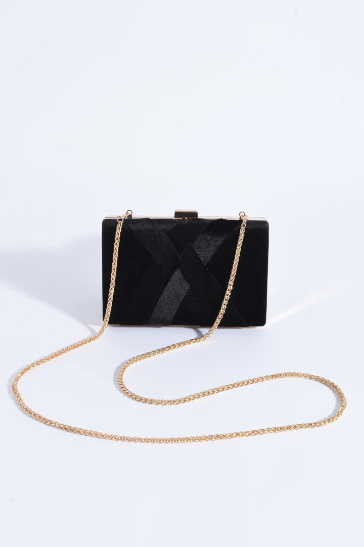 Marjorie Plait Velvet Structured Clutch - Black
