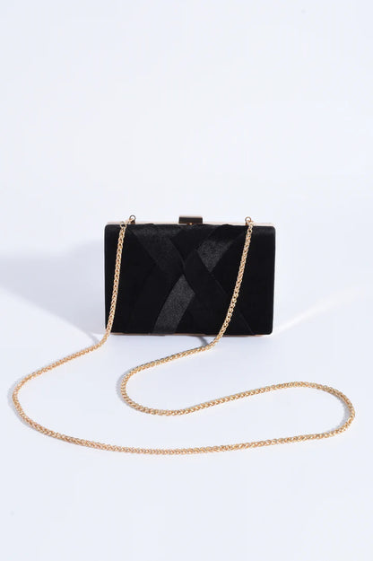 Marjorie Plait Velvet Structured Clutch - Black