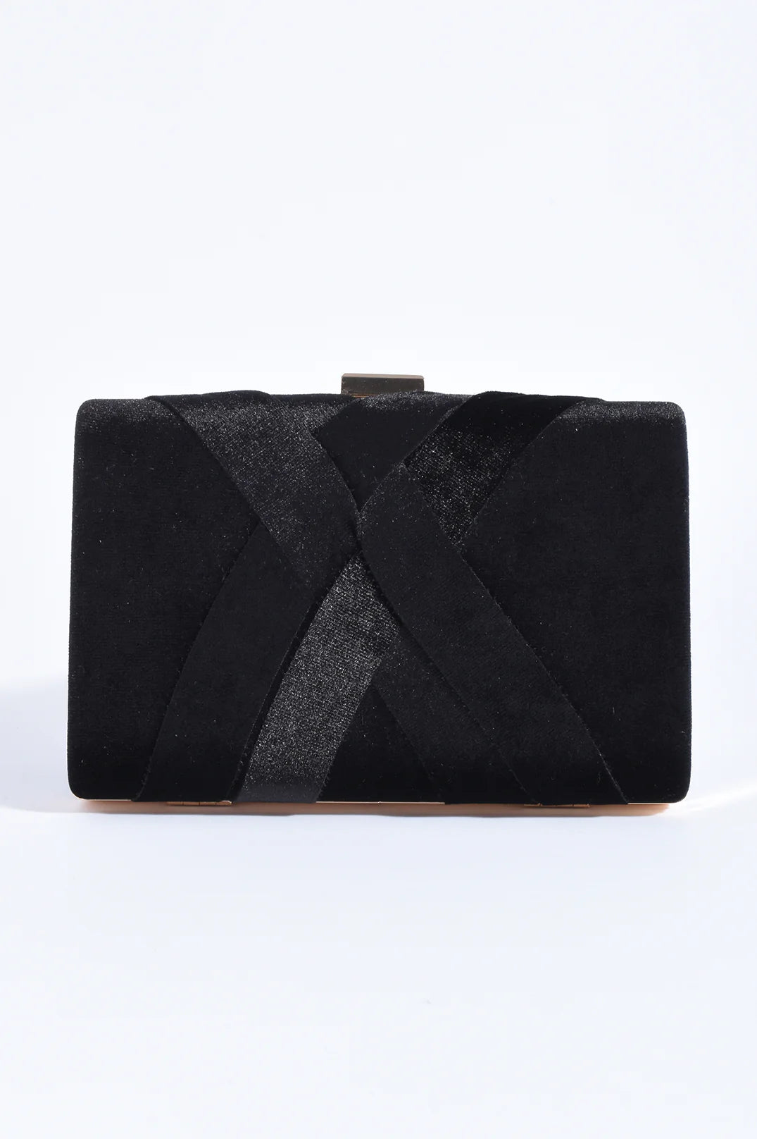 Marjorie Plait Velvet Structured Clutch - Black