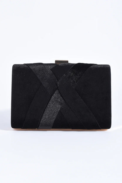 Marjorie Plait Velvet Structured Clutch - Black