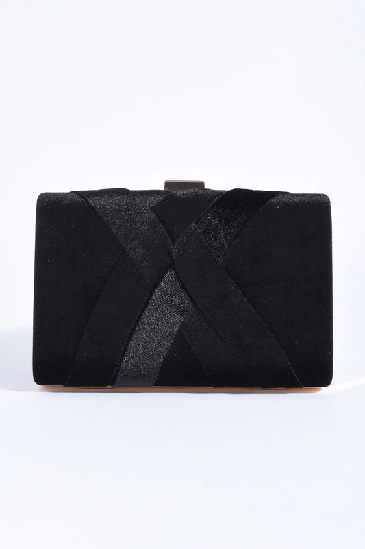 Marjorie Plait Velvet Structured Clutch - Black