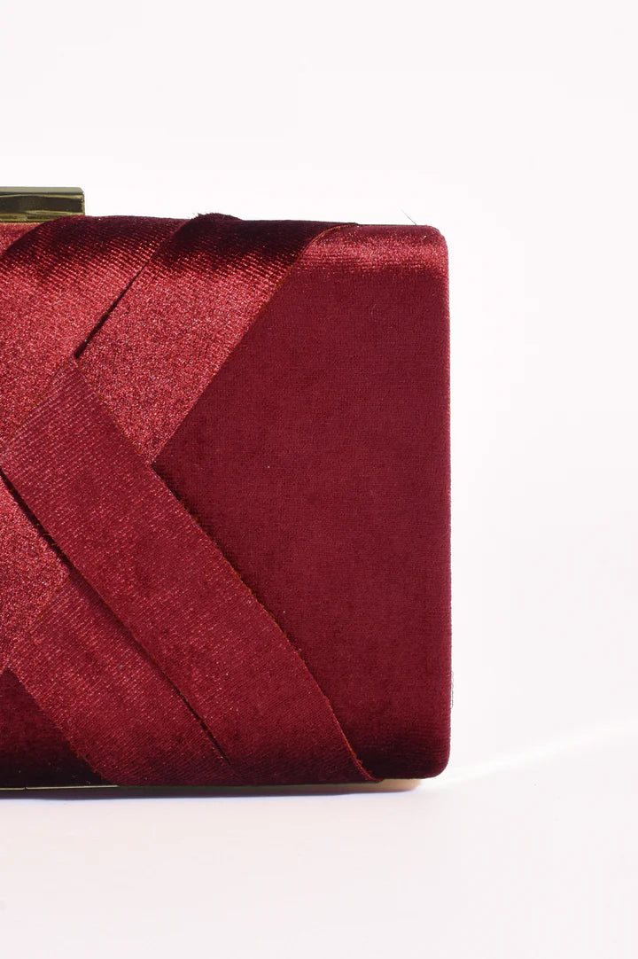 Marjorie Plait Velvet Structured Clutch - Burgundy