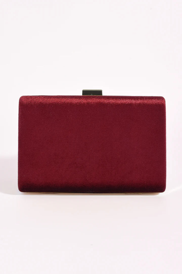 Marjorie Plait Velvet Structured Clutch - Burgundy