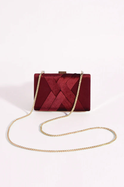 Marjorie Plait Velvet Structured Clutch - Burgundy