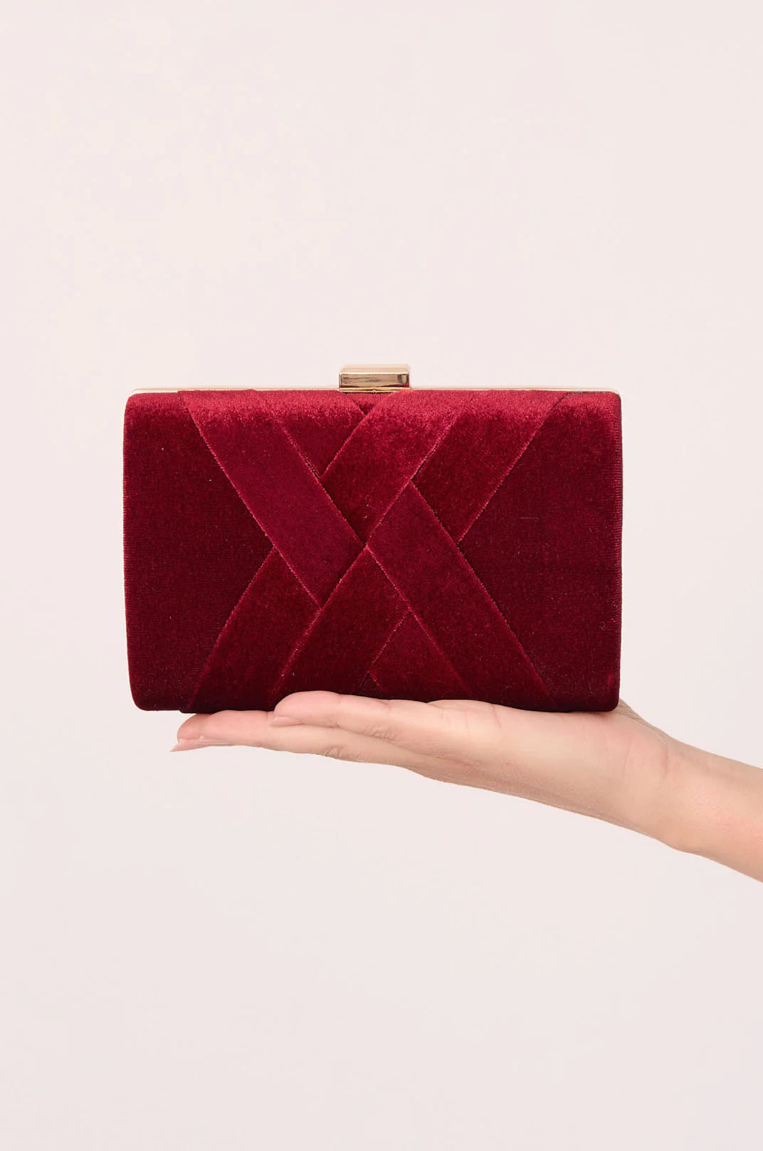 Marjorie Plait Velvet Structured Clutch - Burgundy