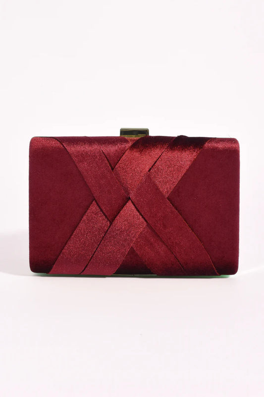 Marjorie Plait Velvet Structured Clutch - Burgundy