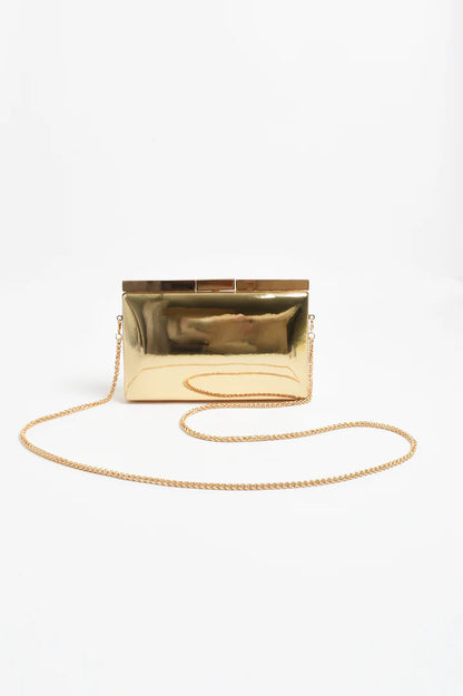 Simona Gloss Structured Clutch - Gold