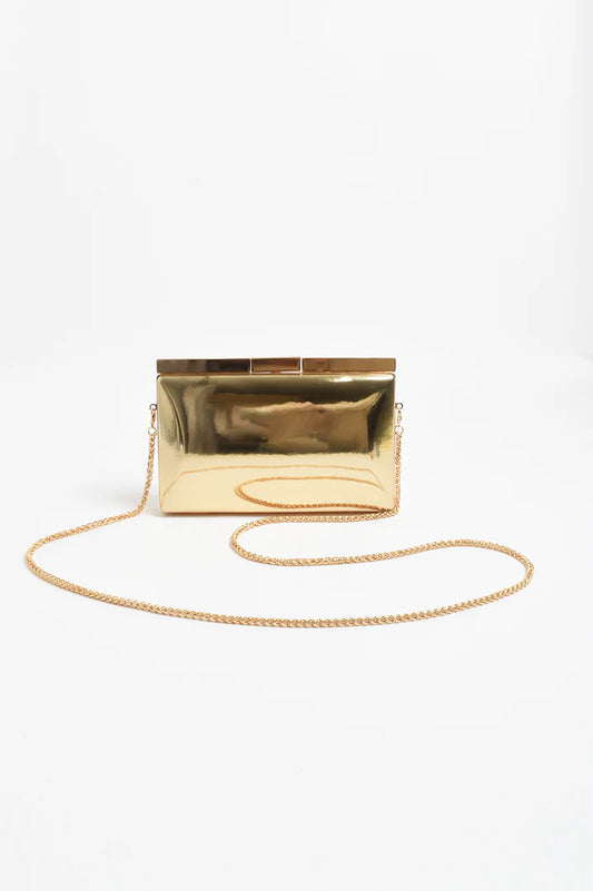Simona Gloss Structured Clutch - Gold