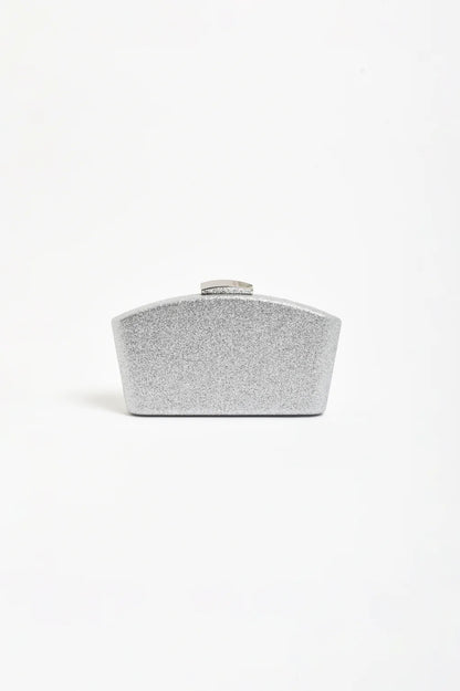Valencia Glitter Curve Top Structured Clutch - Silver