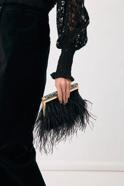 Mirabelle Feather and Diamante Clutch in Black