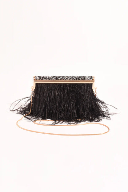 Mirabelle Feather and Diamante Clutch in Black