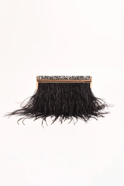 Mirabelle Feather and Diamante Clutch in Black