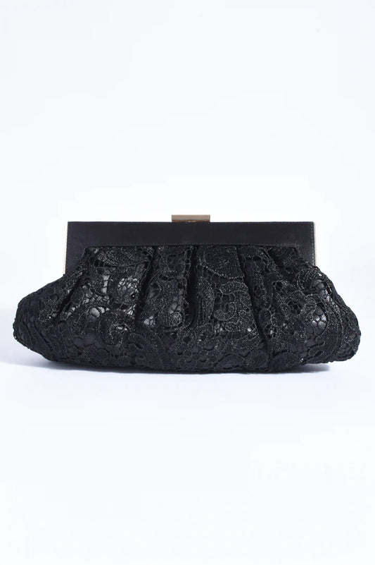 Elena Brigitta Lace Bow Clutch - Black