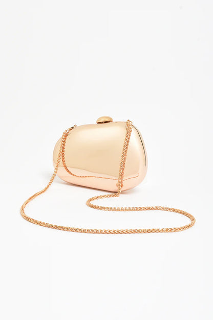 Abstract Curved Metal Clutch - Gold