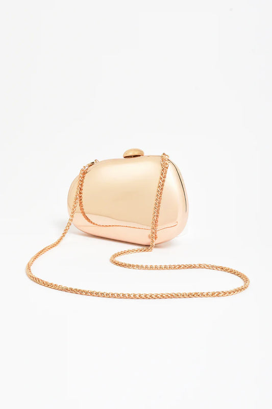 Abstract Curved Metal Clutch - Gold