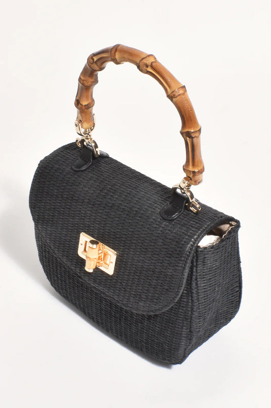 Marissa Woven Bamboo Curved Mini Bag - Black