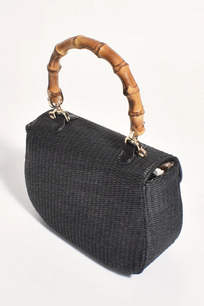 Marissa Woven Bamboo Curved Mini Bag - Black