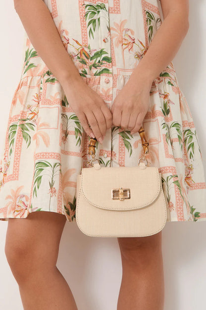 Marissa Woven Bamboo Curved Mini Bag - Cream