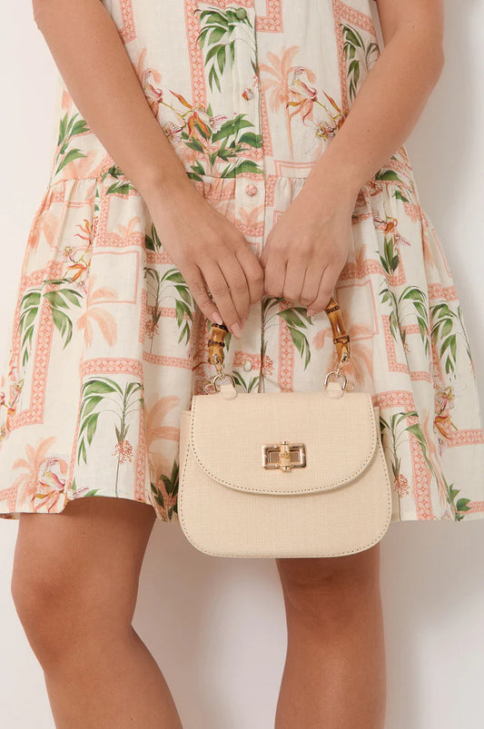 Marissa Woven Bamboo Curved Mini Bag - Cream
