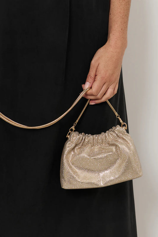 Elena Gathered Diamante Mini Bag - Gold