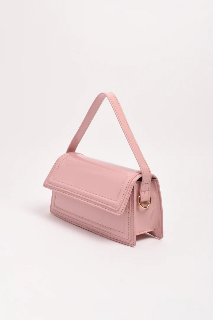 Ava High Shine Structured Small Bag - Pale Pink
