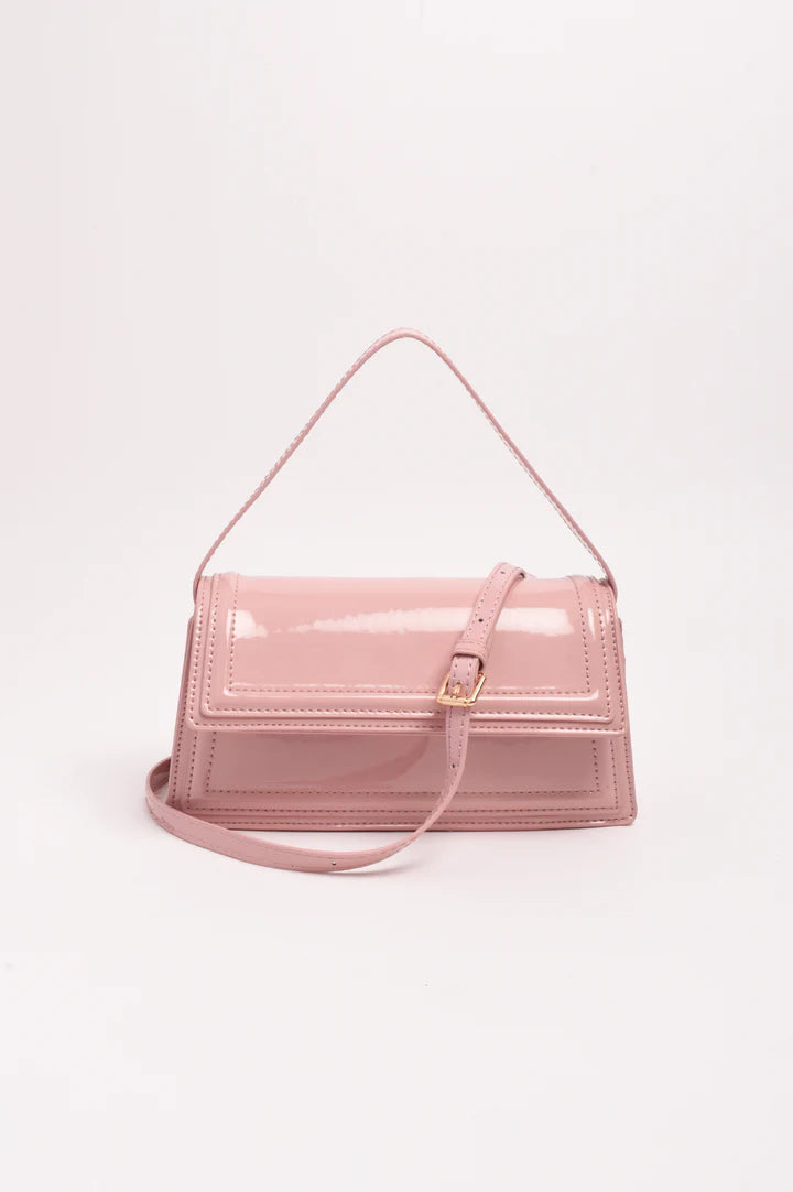 Ava High Shine Structured Small Bag - Pale Pink