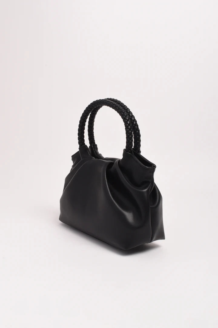Serena Gathered Round Handle Bag - Black