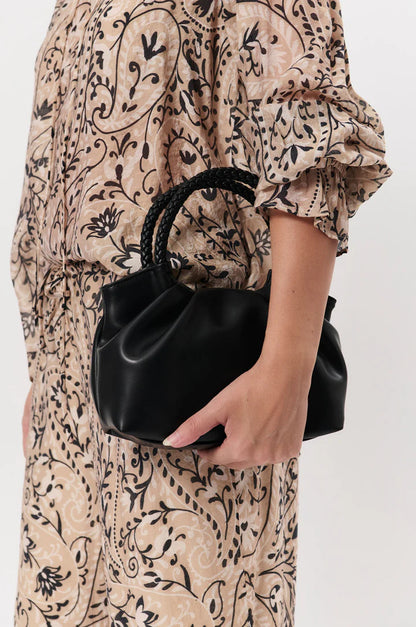 Serena Gathered Round Handle Bag - Black