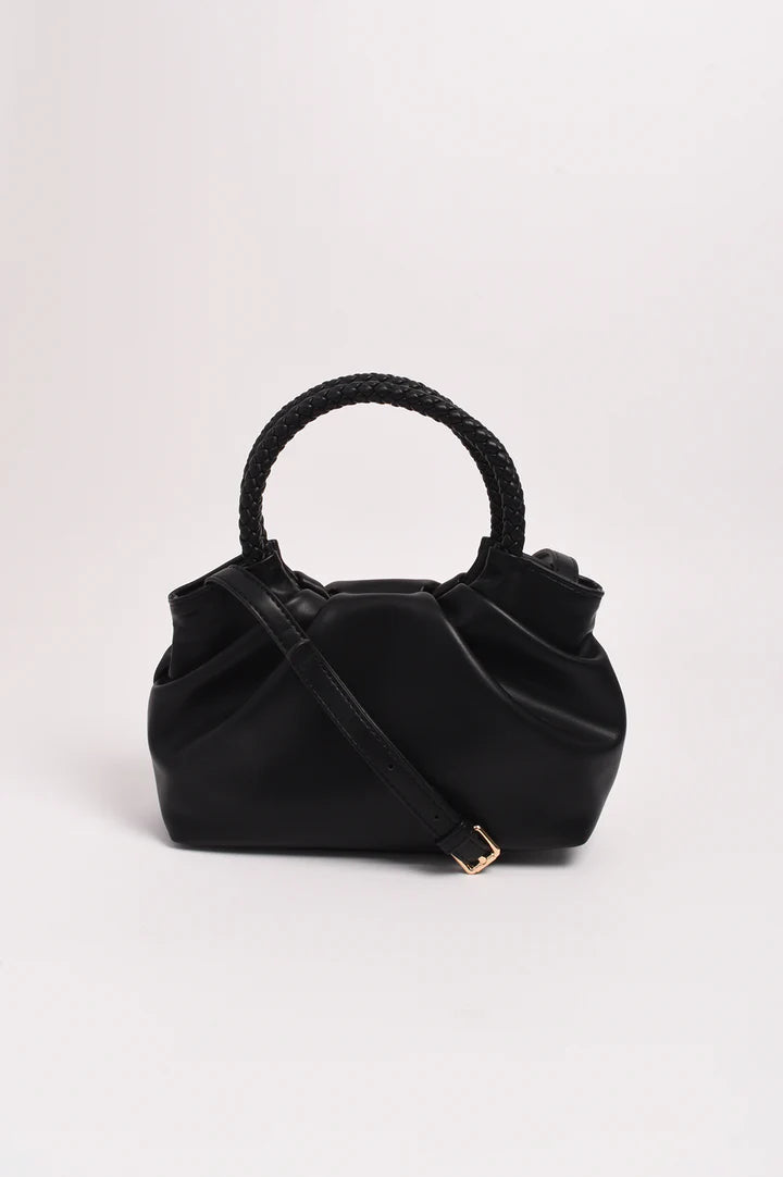 Serena Gathered Round Handle Bag - Black